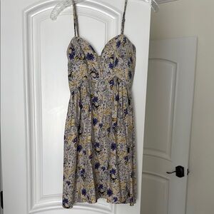 Parker Yellow and Gray Mini Sundress Sleeveless Sweetheart